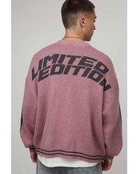 BoohooMAN - Relaxed Boxy Moto Fluffy Striped Knitted Cardigan - Lyst