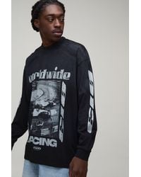 BoohooMAN - Oversized Moto Print Spray Wash Long Sleeve T-Shirt Cotton - Lyst