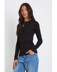 Boohoo - Tall Rib Button Through Long Sleeve Top - Lyst
