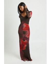 Boohoo - Floral Mesh Wide Cowl Printed Maxi Dress - Lyst