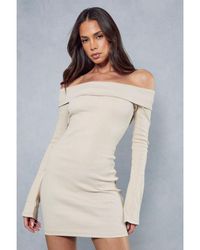 MissPap - Rib Off The Shoulder Long Sleeve Mini Dress - Lyst