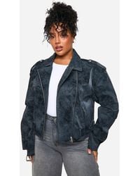 Boohoo - Plus Vintage Look Faux Leather Biker Jacket - Lyst
