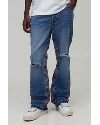 BoohooMAN - Floral Gusset Ripped Knee Slim Flared Jeans - Lyst