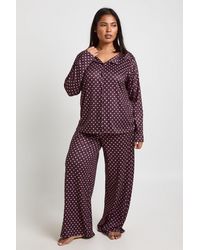 Boohoo - Plus Polka Dot Print Long Sleeve Shirt & Trouser Pyjama Set - Lyst