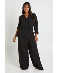 Boohoo - Plus Woven Cinched Shirt & Elasticated Wide Leg Trouser Co Ord - Lyst
