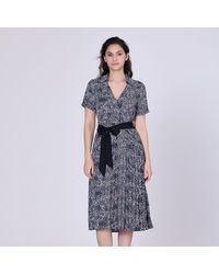 Smart & Joy - Plooien Gedrukte Thee -Jurk En Toegevoegde Riem - Lyst