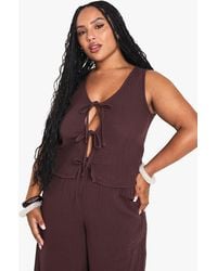 Boohoo - Plus Cheesecloth Tie Front Sleeveless Top - Lyst