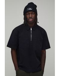 BoohooMAN - Oversized Quarter Zip Worker Overshirt - Lyst