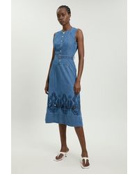 Karen Millen - Denim Cut Out Halterneck Midi Dress - Lyst