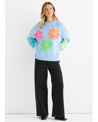 Gini London - Blauer Floral Gehäkelter Grob Gestrickter Oversized Pullover - Lyst