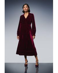 Wallis - Velvet Tie Belt Button Down Midi Dress - Lyst