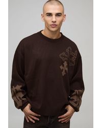 BoohooMAN - Oversized Boxy Cross Graphic Knitted Jumper - Lyst