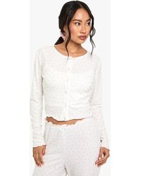 Boohoo - Mix & Match Floral Print Soft Rib Button Through Long Sleeved Pyjama Top - Lyst
