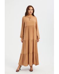 Hiccup - High Neck Tie Front Tiered Long Sleeve Maxi Dress - Lyst