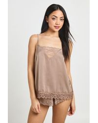Boohoo - Satin Lace Panel Detail Cami & Short Pyjama Set - Lyst