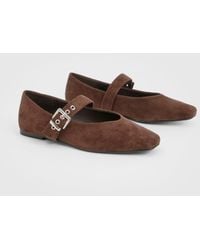 Boohoo - Wide Fit Metallic Buckle Detail Mary Jane Ballet Flats - Lyst