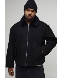 BoohooMAN - Plus Faux Fur Collar Regular Fit Bomber Jacket - Lyst