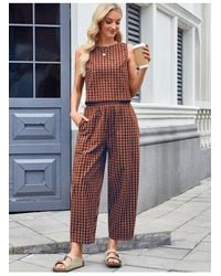 Everyday the Label - Kariertes Armelloses Oberteil Und Hose Zweiteiliges Set Mit Taschen - Lyst