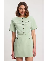 Karen Millen - Compact Stretch Button Detail Mini Dress - Lyst