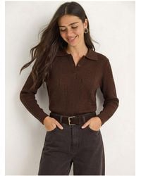 Bianco Lucci - Textured Polo Collar Sweater - Lyst