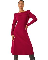 Roman - Floral Bardot Knit Midi Dress - Lyst