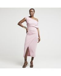 River Island - Bodycon Midi Dress Drape Off Shoulder - Lyst