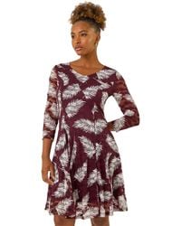 Roman - Leaf Print Lace Stretch Dress - Lyst