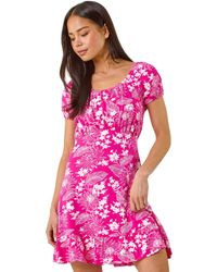 Roman - Petite Floral Frill Ruched Dress - Lyst