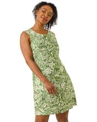 Roman - Petite Leaf Print Buttoned A-Line Dress - Lyst