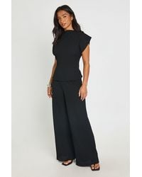 Boohoo - Petite Crinkle Tie Back Top Wide Leg Trouser Co Ord - Lyst