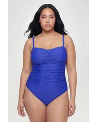 Boohoo - Plus Tummy Control Ruched Front Tie Detail Swimsuit - Lyst