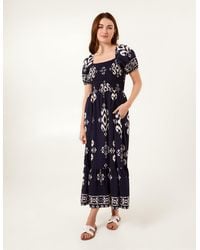 Blue Vanilla - Square Neck Shirred Waist Puff Sleeve Midi Dress - Lyst