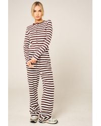 Femme Luxe - Contrast Striped Molly Button Top And Wide Leg Trousers - Lyst