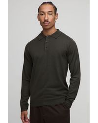 BoohooMAN - Regular Fit Button Up Knitted Long Sleeve Polo - Lyst