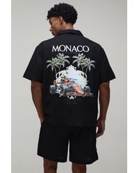 BoohooMAN - Monaco Racing Back Print Oversized Shirt & Short Set - Lyst