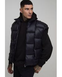 BoohooMAN - Tall High Shine Weft Oversized Funnel Neck Gilet - Lyst