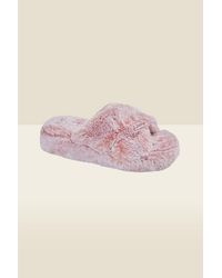 Sosandar - Cross Strap Faux Fur Mule Slippers - Lyst