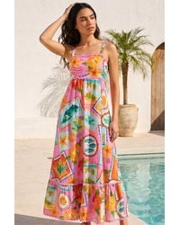 Roman - Postcard Print Ric Rac Maxi Dress - Lyst