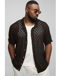 BoohooMAN - Plus Open Stitch Crochet Relaxed Polo Shirt - Lyst