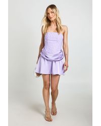 Boohoo - Petite Textured Sheer Floral Lace Corset Drape Mini Dress - Lyst