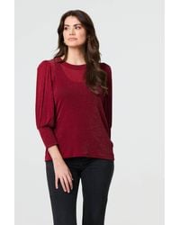Izabel London - Sparkly 3/4 Puff Sleeve Mesh Top - Lyst