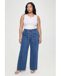 Boohoo - Plus Elasticated Waist Seam Detail Wide Leg Jean - Lyst