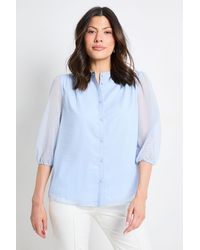 Wallis - Check Organza Collarless Blouse - Lyst
