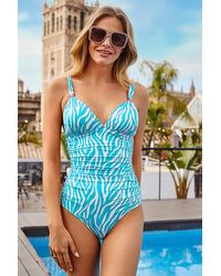 Sosandar - Zebra Print Ruched Detail Swimsuit With - Lyst
