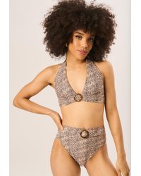 Gini London - Animal Halter Bikini Top With Ring Detail - Lyst