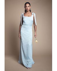 Oasis - Square Neck Chiffon Tie Shoulder Satin Jacquard Bridesmaid Dress - Lyst