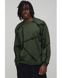 BoohooMAN - Tall Oversized Boxy Barbed Wire Jacquard Knitted Jumper - Lyst