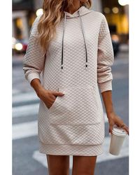 Azura Exchange - Parchment Drawstring Kangaroo Pocket Quilted Hooded Dress - Lyst