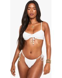 Boohoo - Sunshine Charm Trim Ruched Tie Side Bikini Bottoms - Lyst