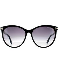 Tom Ford - Ronde Glanzende Zwarte Rook Grijze Gradient Zonnebril - Lyst
